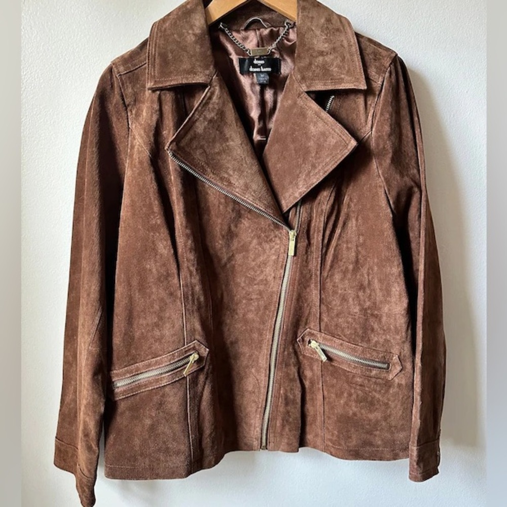 100% leather Dennis Basso asymmetrical zip jacket